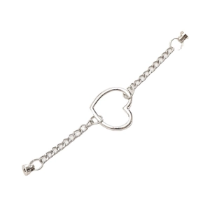 Silver metal double chain bracelet with hollow heart pendant and floral plum charm