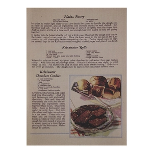 Vintage style recipe scrapbooking paper with old-fashioned pastry and cookie illustrations