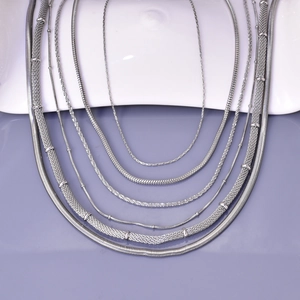 Classic silver stainless steel Cuban and snake link chains set for men in various styles