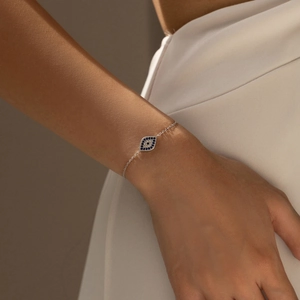 S925 sterling silver evil eye bracelet with blue and clear zircon stones for women