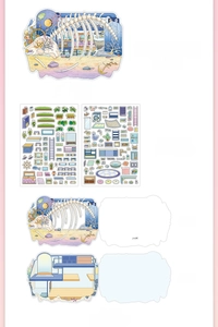 Detail of 2.5D cave resident stickers and folded card for DIY scrapbooking decor