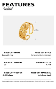 Detailed view of adjustable leaf ring in gold stainless steel with laser texture