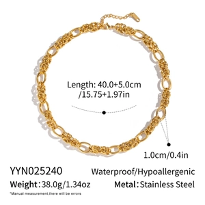 Detail of chunky gold stainless steel chain link necklace with 5cm extension and clasp