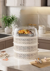 Detail of multi-layer food cover with breathable hollow base and clear PC lid