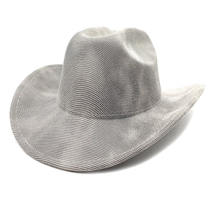 Silver-grey Western cowboy hat with mesh texture and wide brim for outdoor sun protection