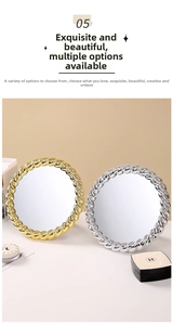 Detail of European vintage gold and silver makeup mirrors with twisted weave frame design
