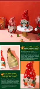 Close-up of food-grade tinplate Christmas gnome candy box with matte gold inner coating