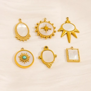 Elegant six-piece set of gold and white enamel charms for DIY jewelry making