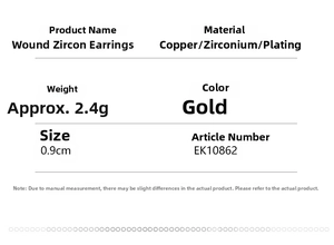 Detailed specifications for gold plated zircon ear cuff including weight and size dimensions