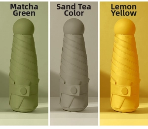 Detailed comparison of compact capsule umbrellas in Matcha Green, Khaki, and Lemon Yellow