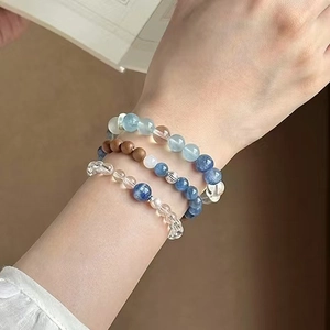 Bergkristall Perlenarmband Für Damen Mit Blauer Künstlicher Perle Mode Einfacher Elastischer Handschmuck Geschenk