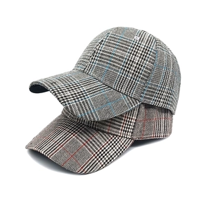 Classic houndstooth check baseball cap set with curved brim in blue and red plaid