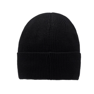 Classic black ribbed knit winter beanie for men with thermal fleece lining and cuff design