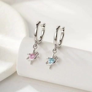 Heart Planet Pendant Hoop Earring Copper Cubic Zirconia Dainty Fashion Jewelry For Women Celestial Style
