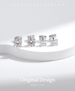 Detail view of 1ct Moissanite S925 sterling silver studs with elegant four-prong setting