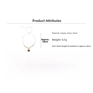 Detailed specs of flower pendant necklace made of copper, glass and resin, 68cm long