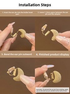 Guide showing how to use a gold moon earring converter for non-pierced ears