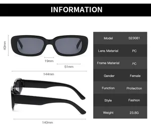 Detailed sizing chart and specifications for cat eye sunglasses model S23081