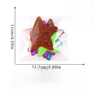 Detailed size chart showing star patch measurements 11.7x11cm for DIY sewing crafts
