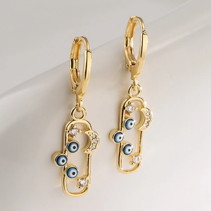 Evil Eye Mond Stern Ohrhänger Vergoldetes Kupfer Mit Zirkon Und Emaille Geometrischer Schmuck Für Damen