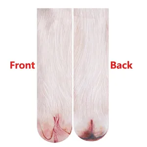 Detailed front and back view of realistic 3D cat paw printed socks with pink toe pads