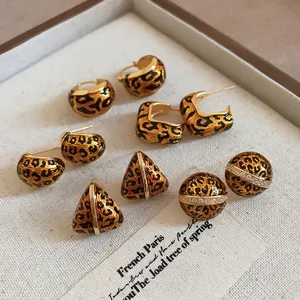Vintage Geometric Leopard Print Earrings Alloy With Silver Earring Post Gold Plated Retro Fashion For Women
