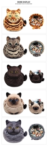 Flat lay of multiple cat-shaped drawstring makeup pouches showing interior storage capacity