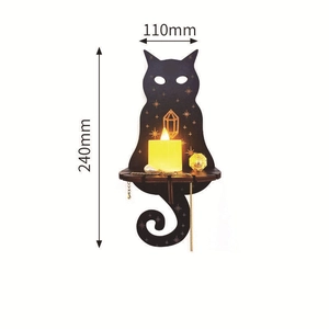 Mensola a muro gatto bohémien in legno con fasi lunari 110x240mm per candele