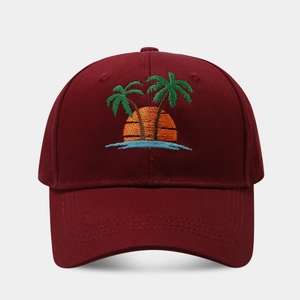 Casquette de baseball bordeaux classique avec broderie de cocotiers pour protection solaire