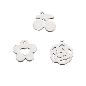 Polished stainless steel cherry and floral heart charms for DIY jewelry making