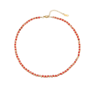 Edelstahl Perlen Halskette Für Damen Elegant Rot Blau Marmormuster Verstellbar Choker Modeschmuck