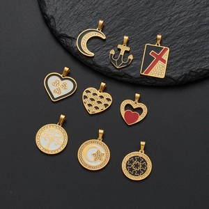 Stainless Steel Pendant Necklace 18K Gold Plated Enamel Rhinestone Tree Of Life Heart Moon Star Jewelry For Women