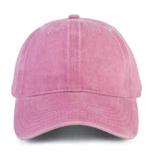Unisex washed vintage pink cotton baseball cap with distressed finish and adjustable strap
