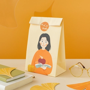Teacher appreciation gift bag with hand-drawn girl illustration and thank you sticker