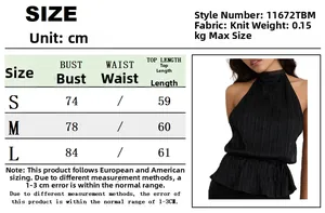 Detailed size chart for sexy sleeveless striped knit top with bust and length in cm