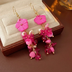 Boucles D'oreilles Pendantes Fleur Coquille Imitation Künstliche Perle Gland Avec Tige En Argent Sterling 925 Pour Femmes Style Vacances