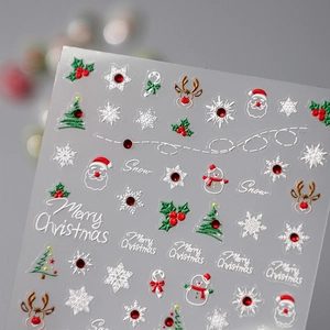 3D embossed Christmas nail art stickers with Santa Claus, reindeer and tree designs