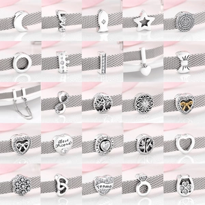 925 Sterling Silver Clip Charm Beads For Mesh Bracelet DIY Jewelry Tree Of Life Heart Moon Star Rhinestone Women Accessories