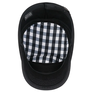 Flat top cadet hat with 100% cotton material and black and white checkered lining