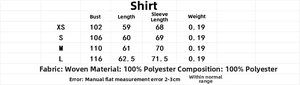Detailed size guide table for elegant ruffle collar long sleeve chiffon blouse in white