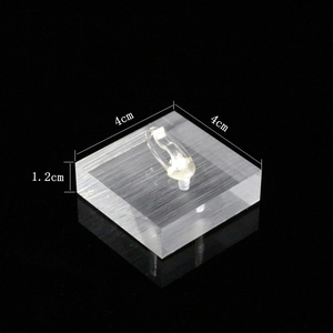 Transparent acrylic jewelry display block with ring clip measuring 4x4x1.2cm size