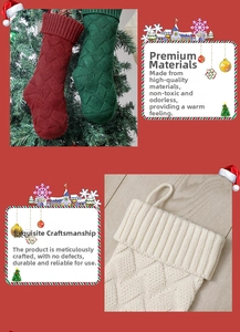 Detail of Christmas knitted stockings with cable knit texture and hanging loops in 3 colors