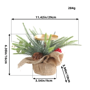Christmas candle holder with pine needles, cones, red berries and burlap base decoration