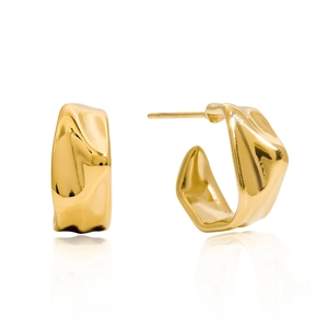 Detailed view of 14K gold-plated stainless steel earrings with lava-style irregular texture