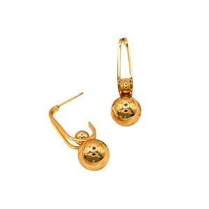 Minimalist 18k gold plated geometric curved earrings with polished round sphere drops