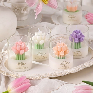Tulip Bouquet Scented Candle Natural Soy Wax Glass Jar Handmade Floral Aroma Home Decor Ins Aesthetic Atmosphere Gift