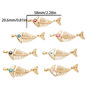 Set of seven colorful fishbone pendants with evil eye design for DIY jewelry making