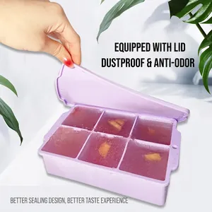 Purple 6-cavity silicone ice cube tray with lid for dustproof freezing of juices