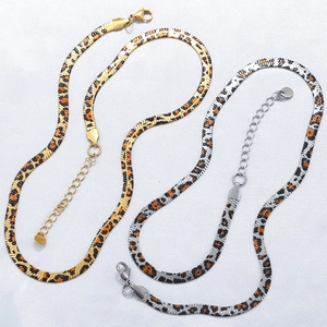 Stainless Steel Leopard Print Jewelry Set Personality Hip Hop 5mm Blade Snake Chain Necklace Bracelet For Women Fashion Jewelry