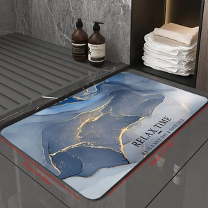 Detailed 80x50cm blue marble diatomite bathroom mat with gold sand texture and dimensions